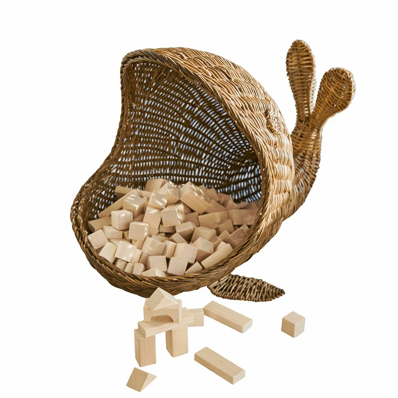 CHERUBOO Wal-Rattankorb – Verspielter handgeflochtener Aufbewahrungskorb aus Rattan im Wal-Design für Kinderzimmer