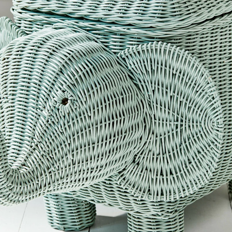 BELLYBOO Elefantenkorb – Handgeflochtener Rattan-Aufbewahrungskorb in Elefantenform mit Deckel für Kinderzimmer