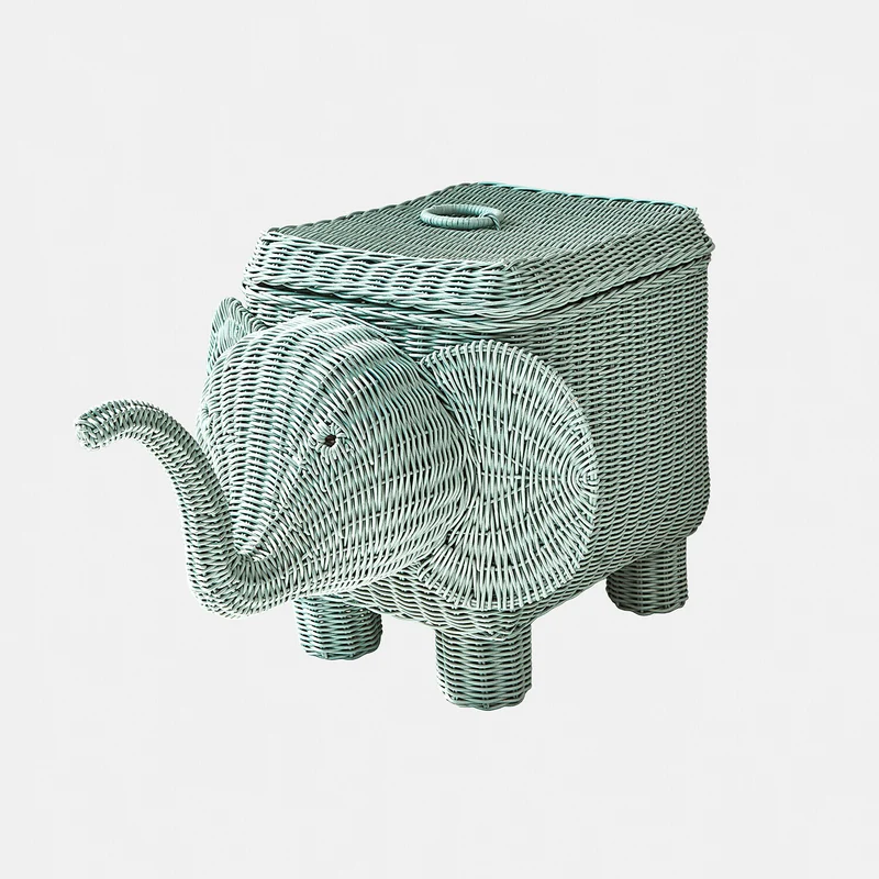 BELLYBOO Elefantenkorb – Handgeflochtener Rattan-Aufbewahrungskorb in Elefantenform mit Deckel für Kinderzimmer