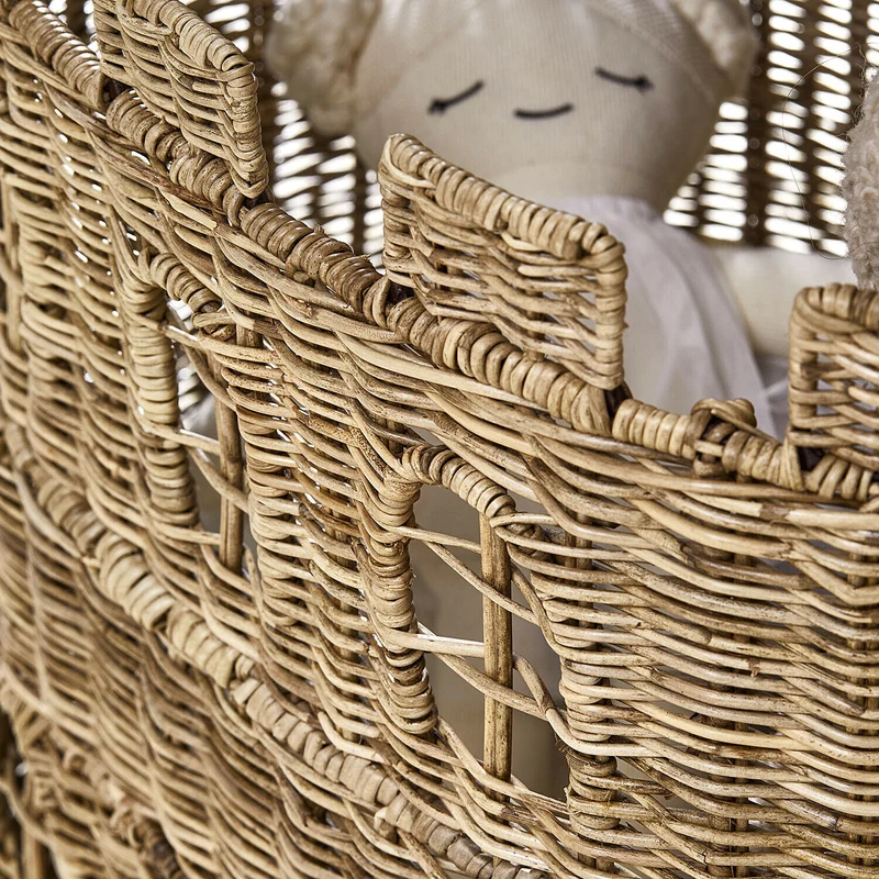 BUMBALA Schlosskorb – Handgeflochtener Rattankorb im Märchenschloss-Design mit aufklappbarem Dach für Kinderzimmer