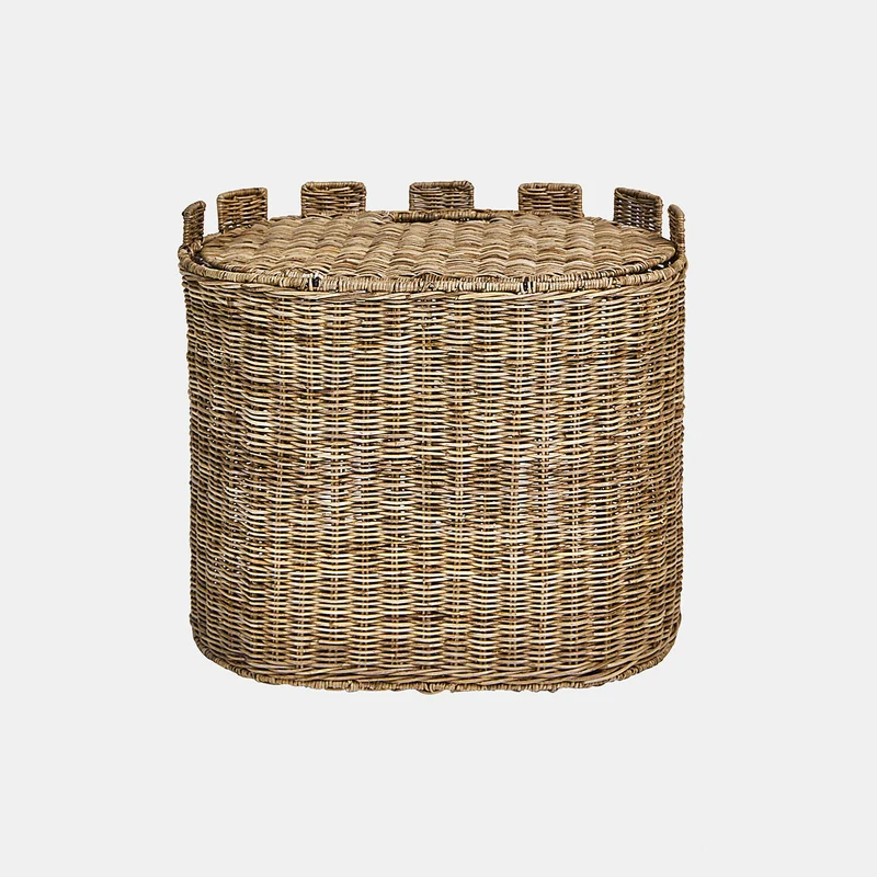 BUMBALA Schlosskorb – Handgeflochtener Rattankorb im Märchenschloss-Design mit aufklappbarem Dach für Kinderzimmer