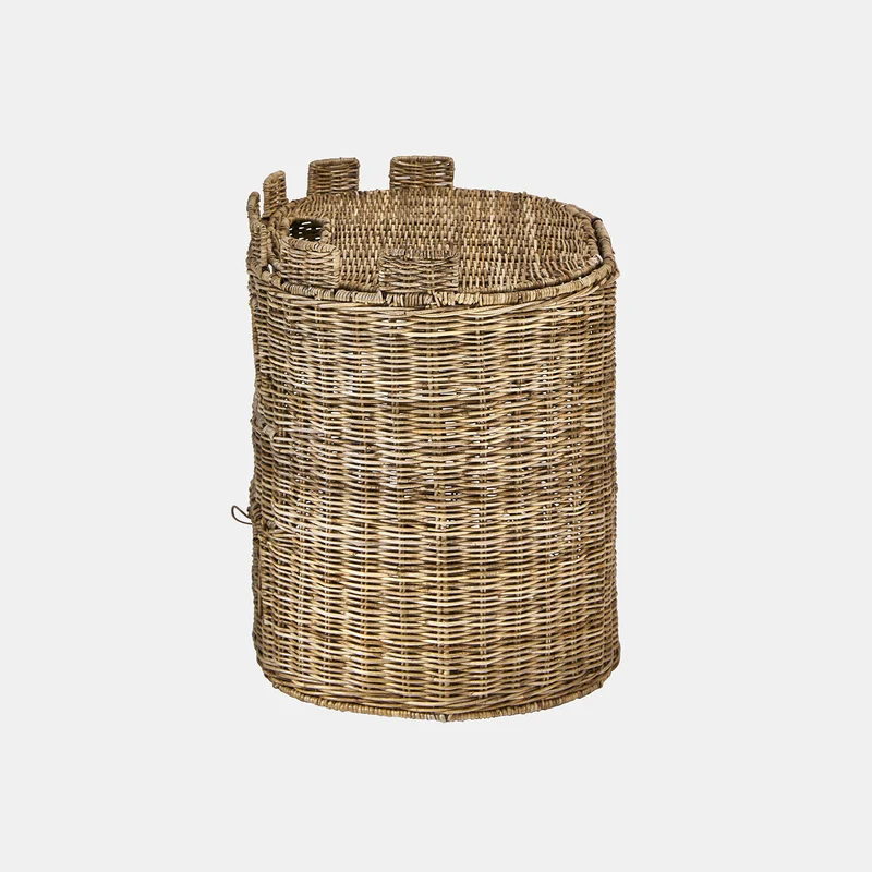 BUMBALA Schlosskorb – Handgeflochtener Rattankorb im Märchenschloss-Design mit aufklappbarem Dach für Kinderzimmer