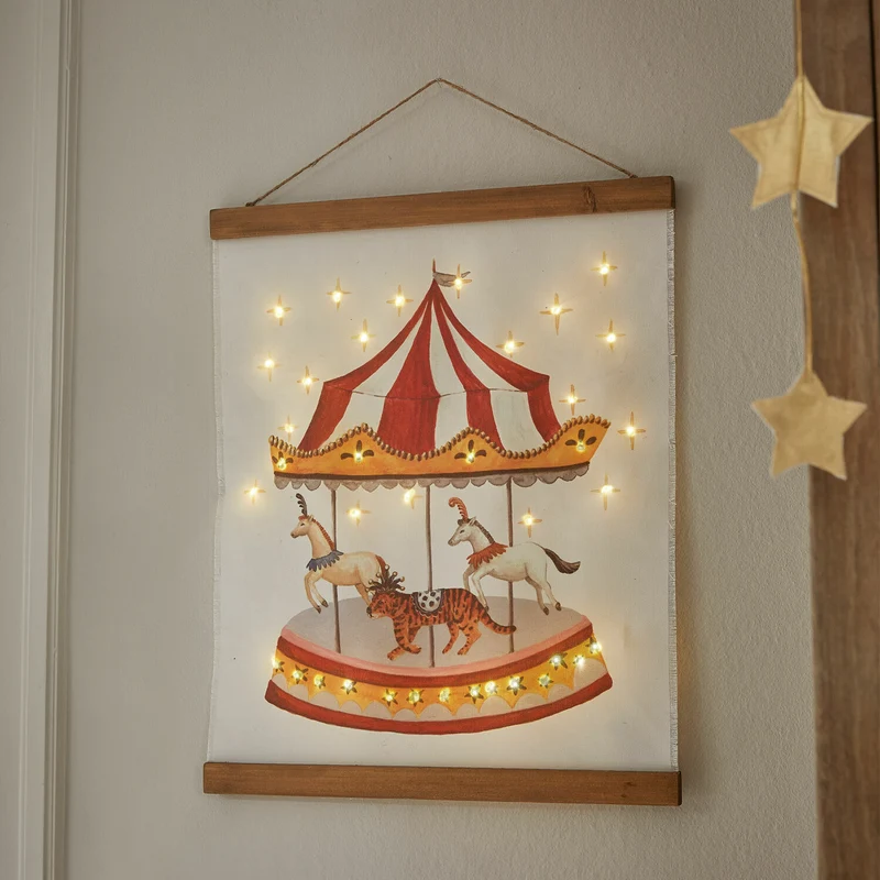 CARNAVAL DES RÊVES LED-Wandbild – Magische Karussell Wanddekoration mit warmweißer LED-Beleuchtung für Kinderzimmer