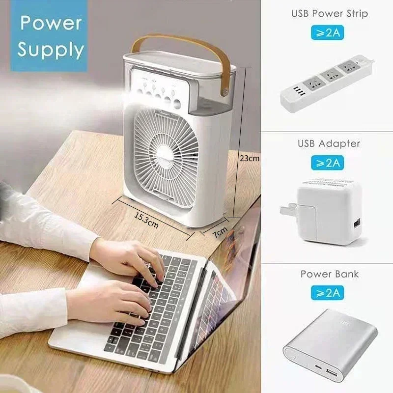 Mini Luftkühler 3-in-1 – USB Air Cooler mit Wassertank, Sprühnebel & LED-Licht