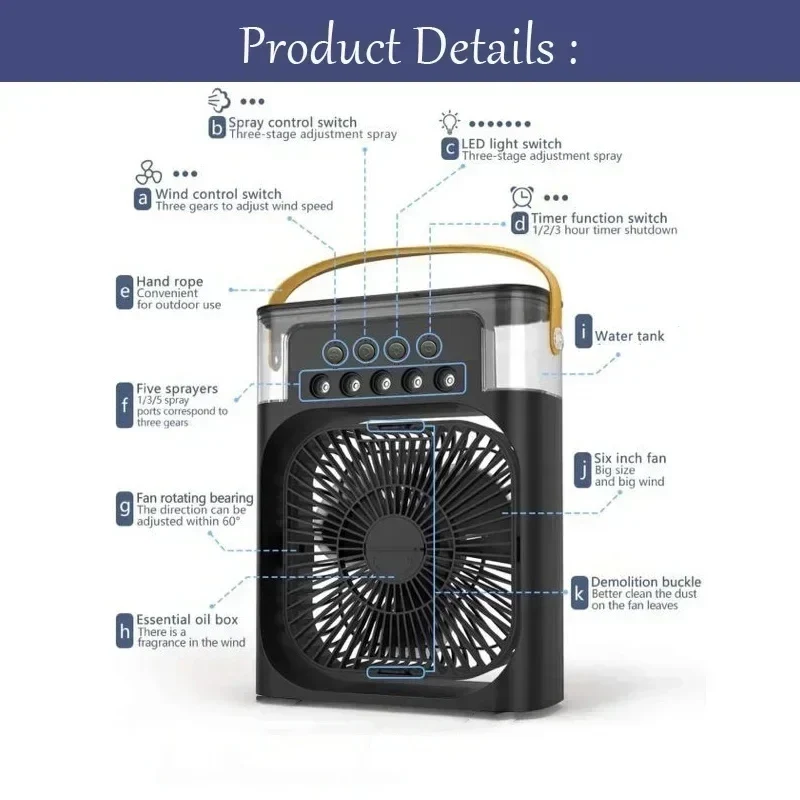 Mini Luftkühler 3-in-1 – USB Air Cooler mit Wassertank, Sprühnebel & LED-Licht