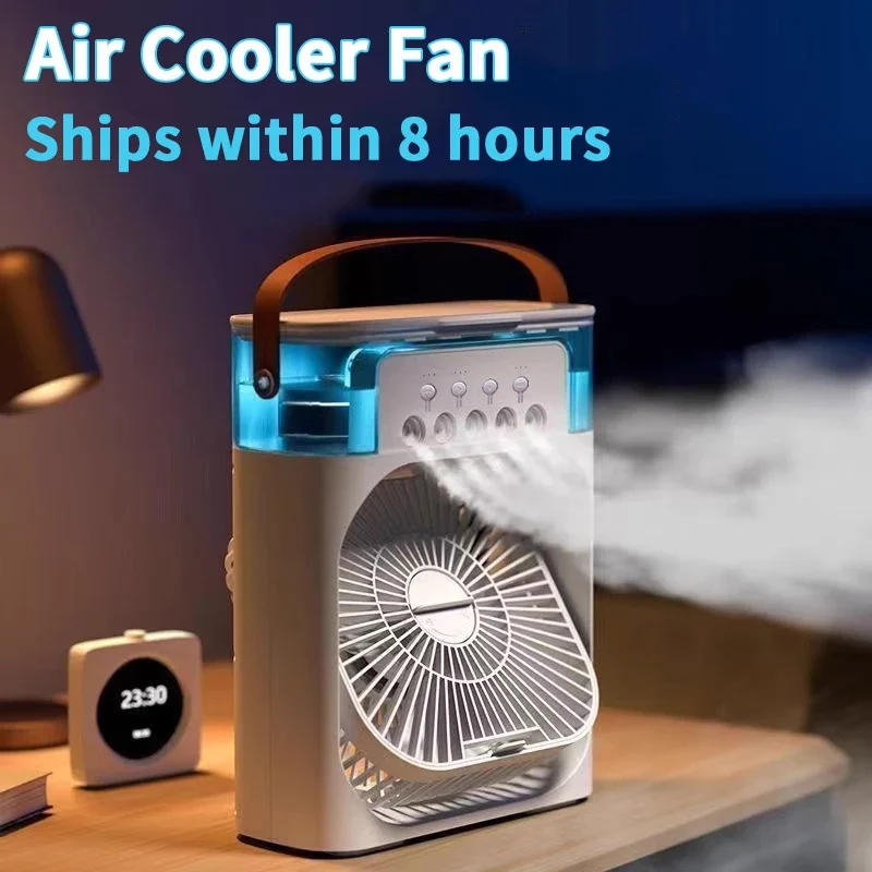 Mini Luftkühler 3-in-1 – USB Air Cooler mit Wassertank, Sprühnebel & LED-Licht