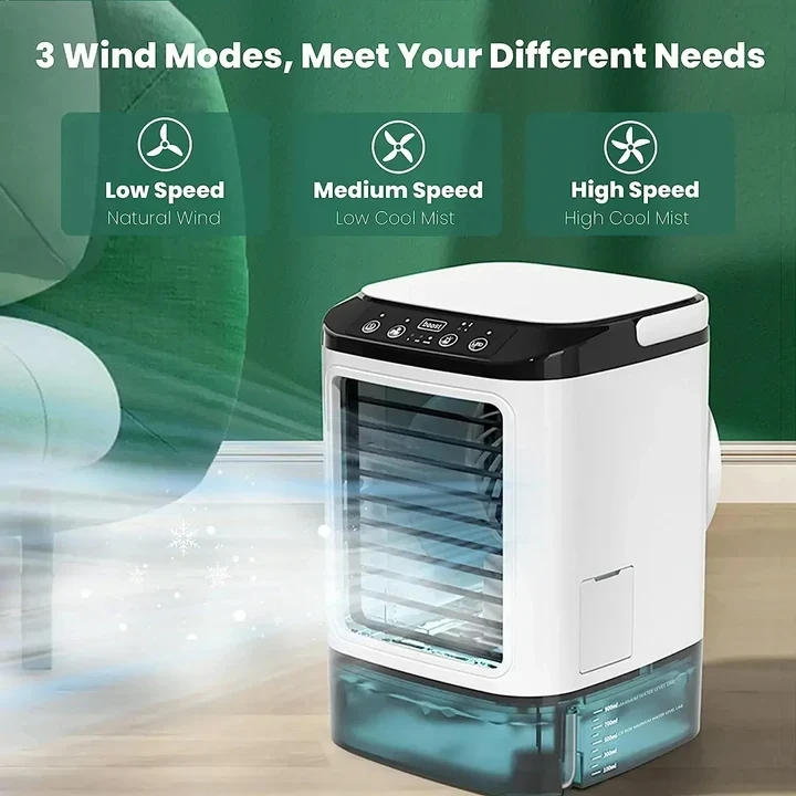 Mini Klimaanlage – Luftkühler mit 3 Windmodi, 900 ml Tank und Nachtlicht