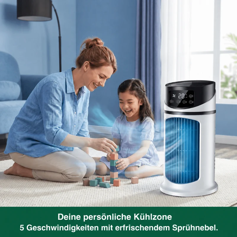 Mini Klimaanlage 3-in-1 – Ventilator mit Luftkühlung und Befeuchtung