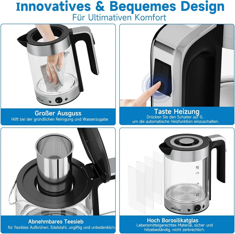 1800W Elektrische Glas Teekocher Caymatik Samowar 1.8L Wasserkocher