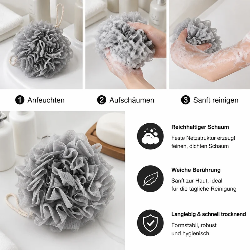 Bade-Luffa mit Aufhängeschlaufe – Reichhaltiger Schaum