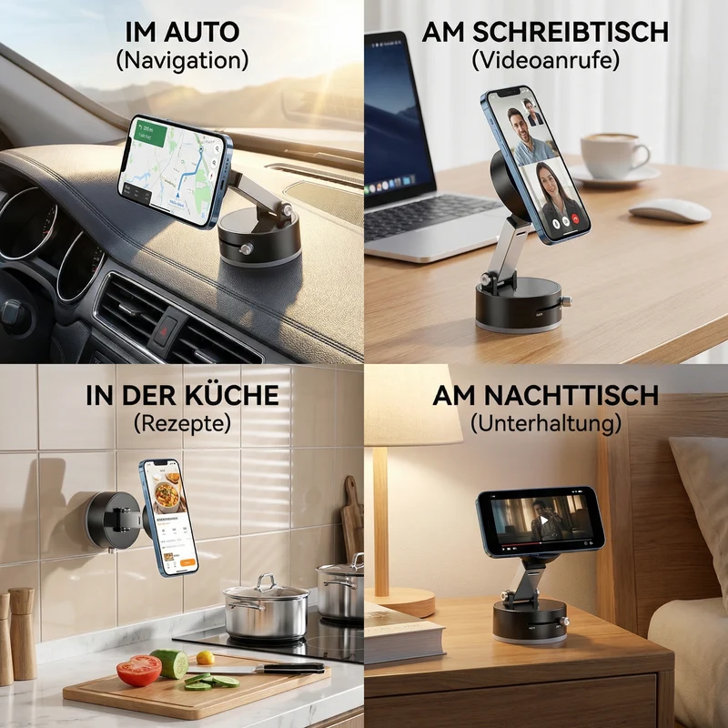 Magnetischer Handyhalter mit Vakuum-Saugnapf – Faltbar & Doppelseitig, Universell für alle Smartphones
