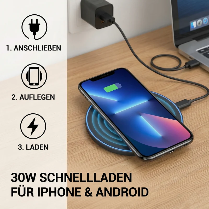 30w Kabelloses Schnellladegerät Induktions-ladepad Für iPhone Und Android