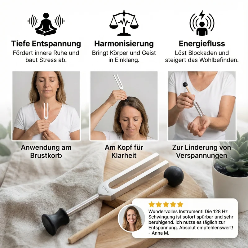 128 Hz Stimmgabel mit Gewicht für Klangmeditation, Entspannung und Achtsamkeit