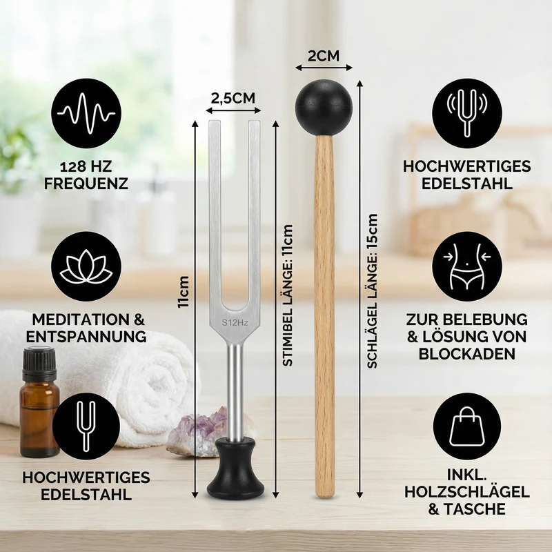 128 Hz Stimmgabel mit Gewicht für Klangmeditation, Entspannung und Achtsamkeit