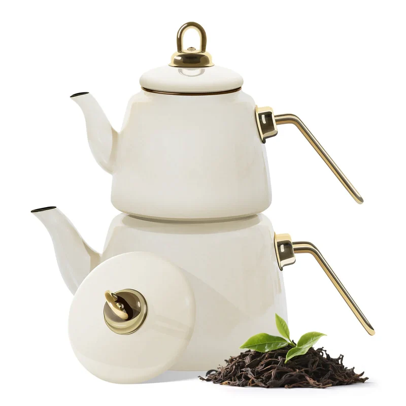 Emaille Teekannen Set 2L + 1L Induktionsgeeigne Creme