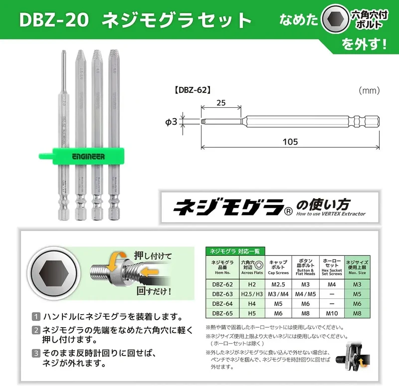 Engineer Screwless Q Set 18 Pieces, Size L DXZ10 Repair Kit