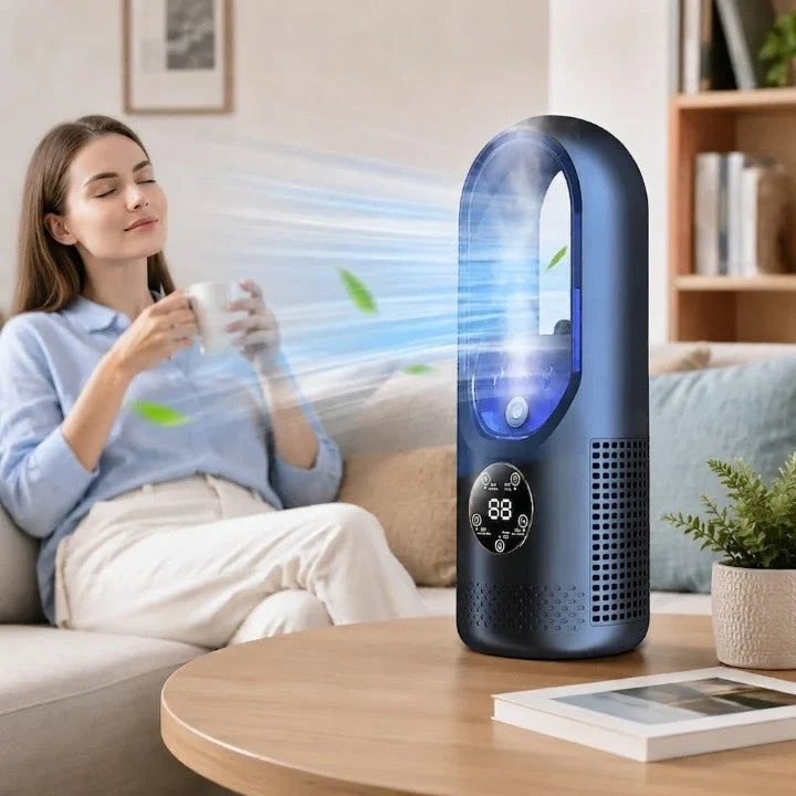Mini Luftkühler mit Wasserkühlung – Mobiler Verdunstungskühler mit Digitalanzeige