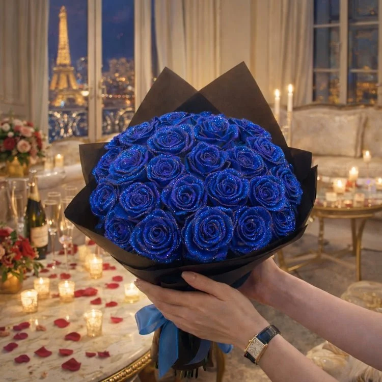 Glitzer Rosen Geschenk – Einzelrose oder Rosenstrauß in eleganter Geschenkbox
