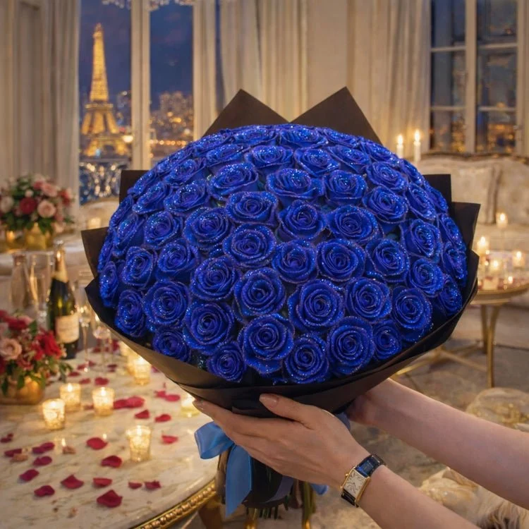 Glitzer Rosen Geschenk – Einzelrose oder Rosenstrauß in eleganter Geschenkbox