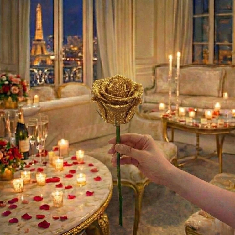 Glitzer Rosen Geschenk – Einzelrose oder Rosenstrauß in eleganter Geschenkbox