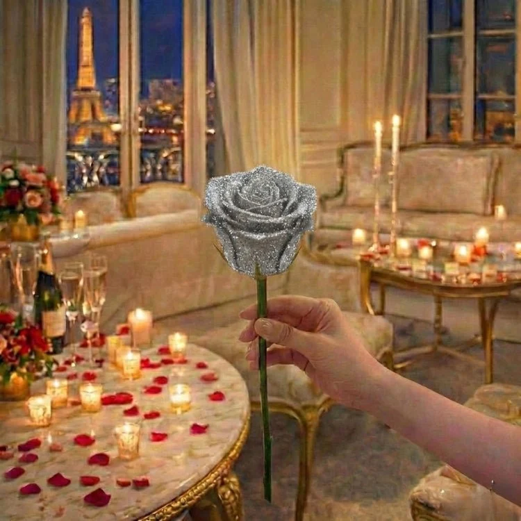 Glitzer Rosen Geschenk – Einzelrose oder Rosenstrauß in eleganter Geschenkbox