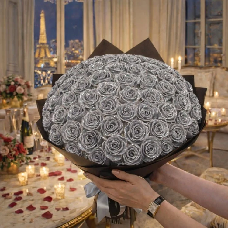Glitzer Rosen Geschenk – Einzelrose oder Rosenstrauß in eleganter Geschenkbox