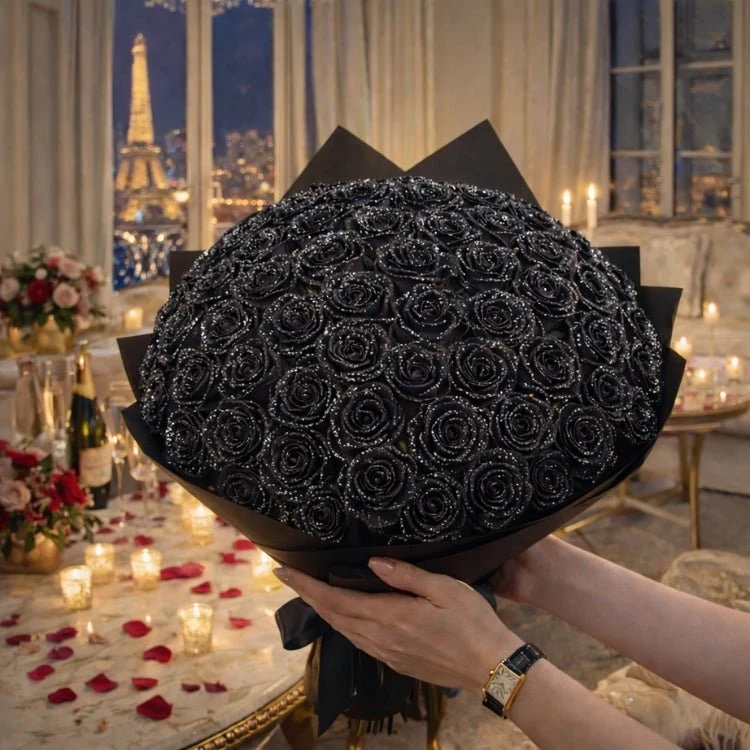 Glitzer Rosen Geschenk – Einzelrose oder Rosenstrauß in eleganter Geschenkbox