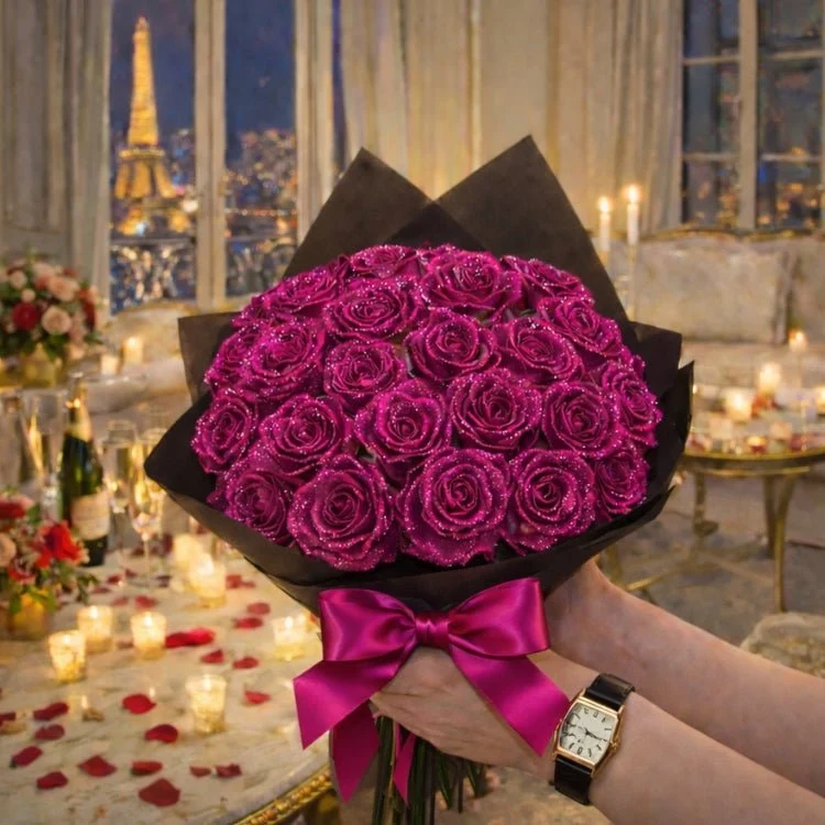 Glitzer Rosen Geschenk – Einzelrose oder Rosenstrauß in eleganter Geschenkbox