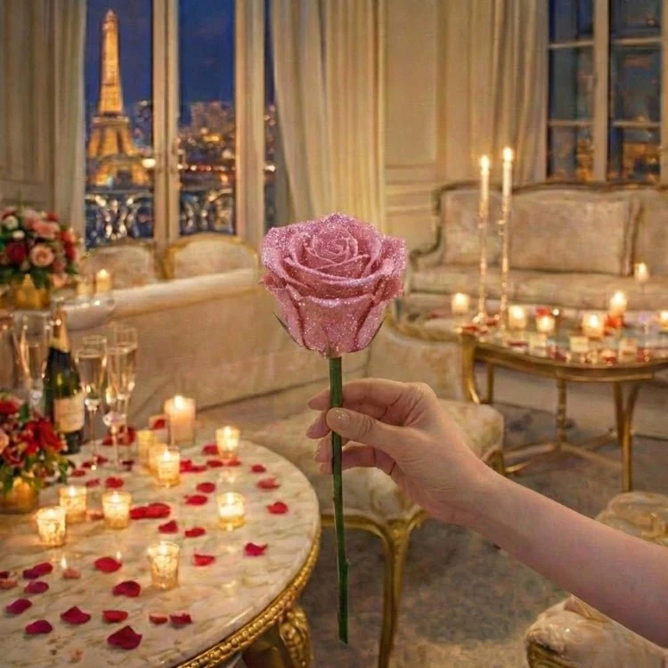 Glitzer Rosen Geschenk – Einzelrose oder Rosenstrauß in eleganter Geschenkbox