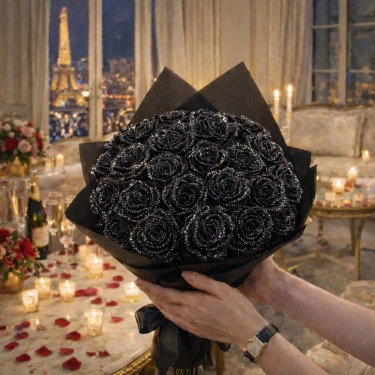 Glitzer Rosen Geschenk – Einzelrose oder Rosenstrauß in eleganter Geschenkbox