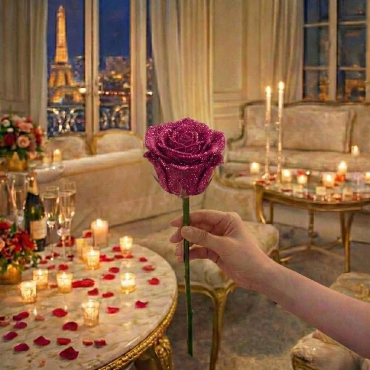 Glitzer Rosen Geschenk – Einzelrose oder Rosenstrauß in eleganter Geschenkbox