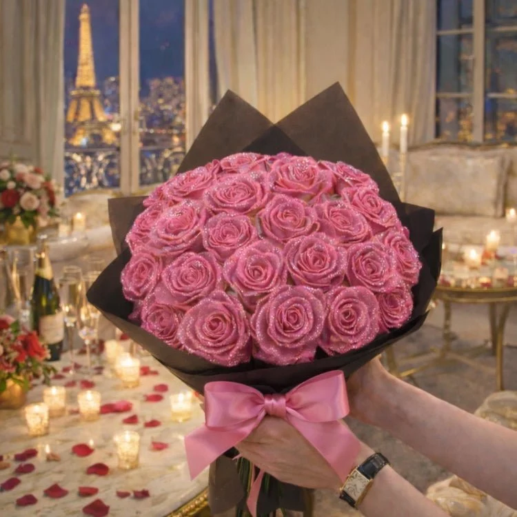 Glitzer Rosen Geschenk – Einzelrose oder Rosenstrauß in eleganter Geschenkbox