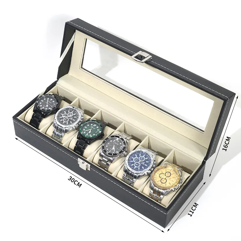 Uhrenbox – Uhrenkoffer für 3, 6 oder 12 Uhren mit Glasdeckel und Uhrenkissen