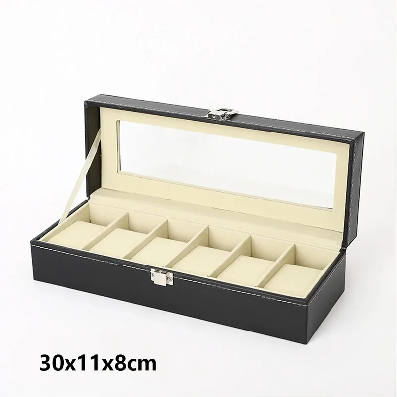 Uhrenbox – Uhrenkoffer für 3, 6 oder 12 Uhren mit Glasdeckel und Uhrenkissen
