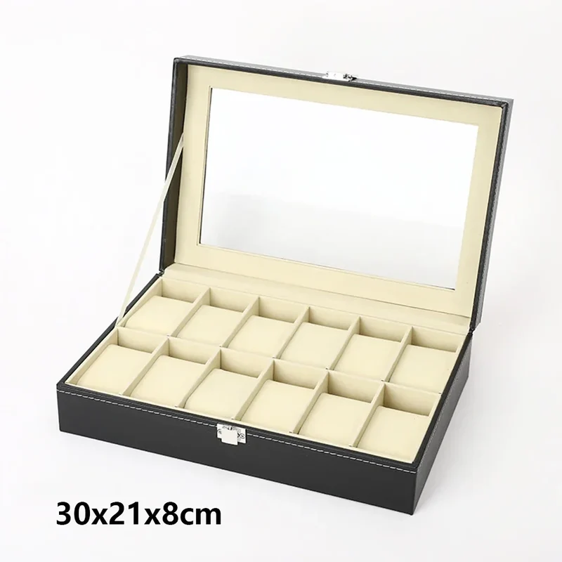 Uhrenbox – Uhrenkoffer für 3, 6 oder 12 Uhren mit Glasdeckel und Uhrenkissen