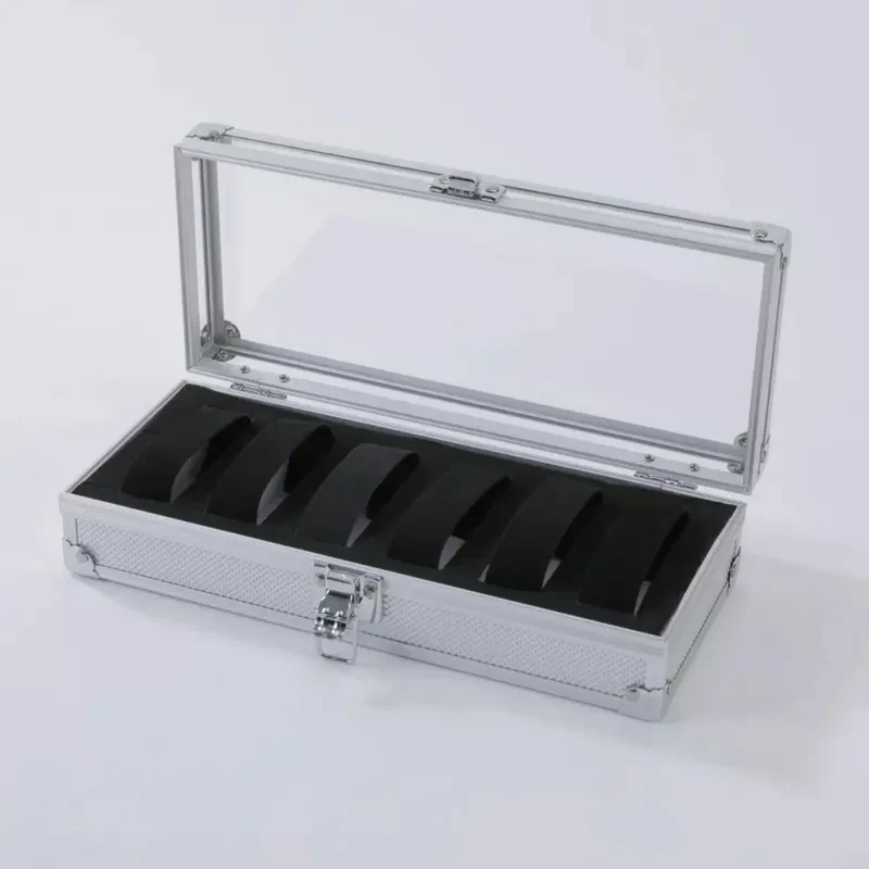 Uhrenbox für 6 oder 12 Uhren – Aluminium-Uhrenkoffer mit Sichtfenster und gepolsterten Fächern