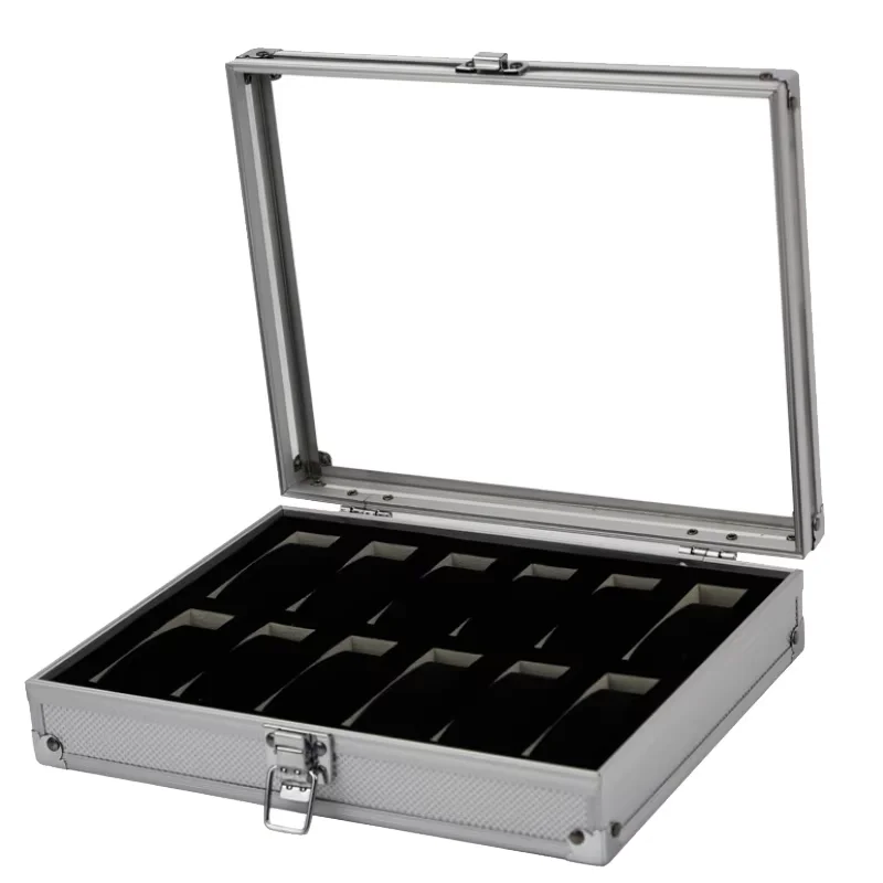 Uhrenbox für 6 oder 12 Uhren – Aluminium-Uhrenkoffer mit Sichtfenster und gepolsterten Fächern