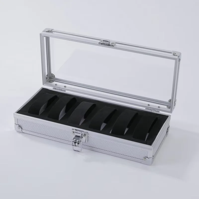 Uhrenbox für 6 oder 12 Uhren – Aluminium-Uhrenkoffer mit Sichtfenster und gepolsterten Fächern