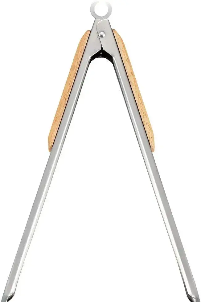 Captain Stag Outdoor Stainless Steel BBQ Tongs Wood Grip 30cm
