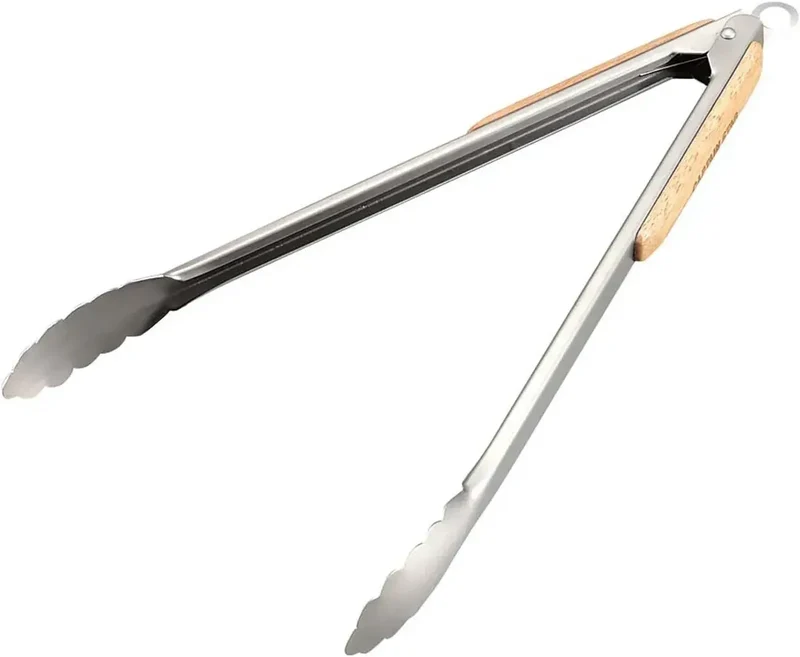 Captain Stag Outdoor Stainless Steel BBQ Tongs Wood Grip 30cm