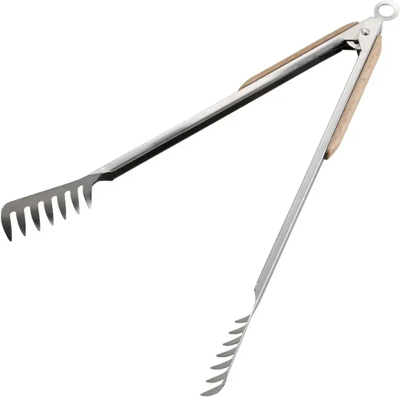 Captain Stag Outdoor Stainless Steel BBQ Tongs Wood Grip 30cm