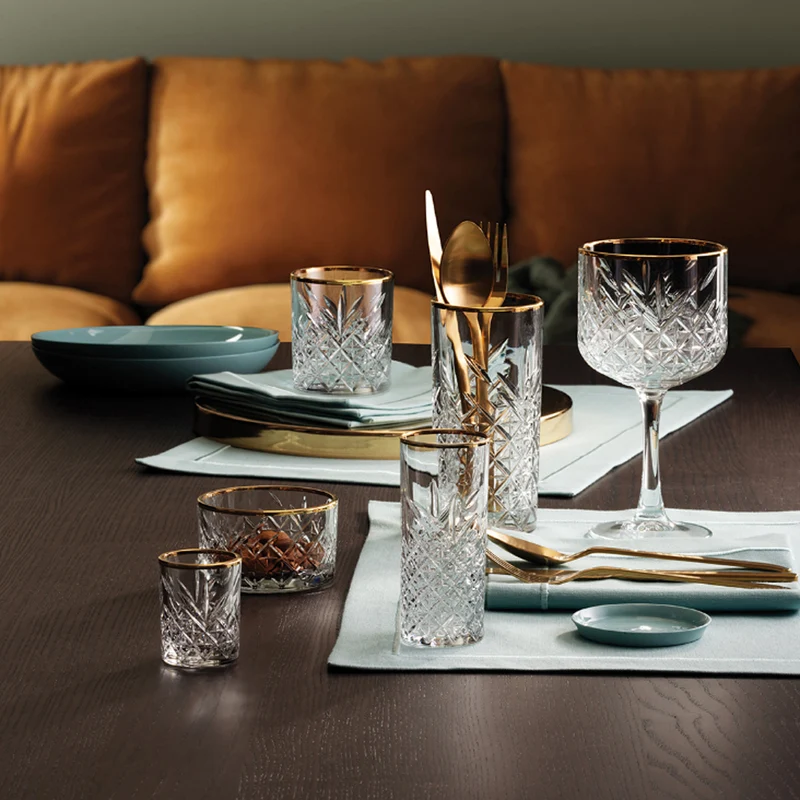 Pasabahce GOLDEN TOUCH Timeless 2 Trinkgläser mit Schüssel Set Timeless Gold 345 / 255 ml