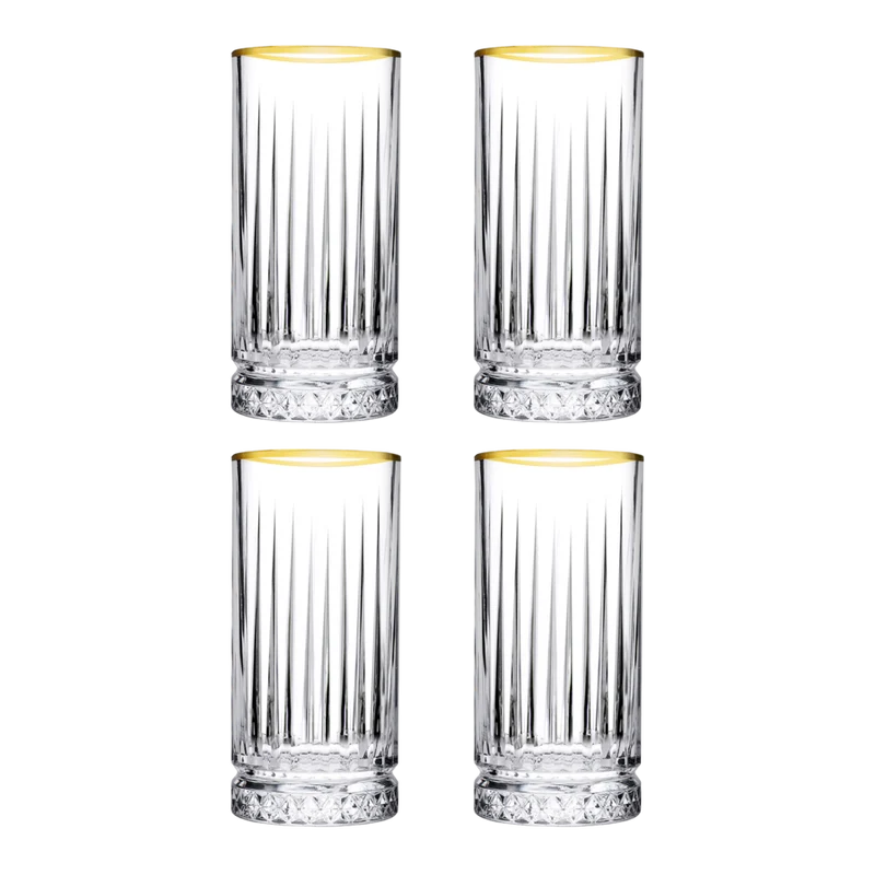 Pasabahce GOLDEN TOUCH Elysia 4 Trinkgläser mit Schüssel Set Timeless Gold 365 ml