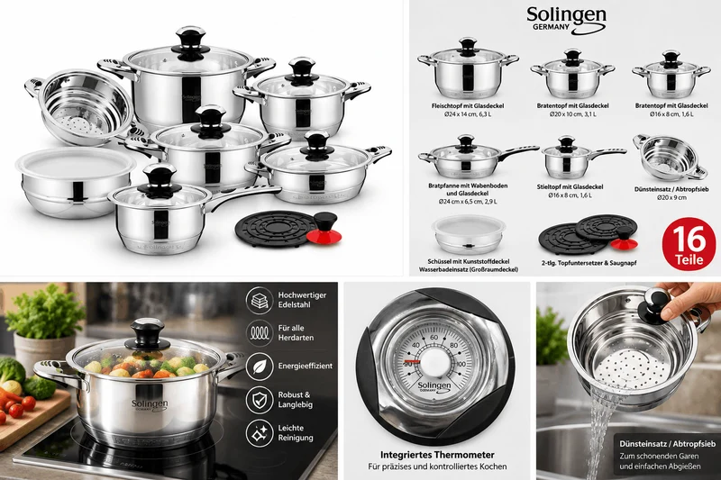 Solingen Profi Topfset 16 tlg. Kochtopf Induktion 18/10 Edelstahl