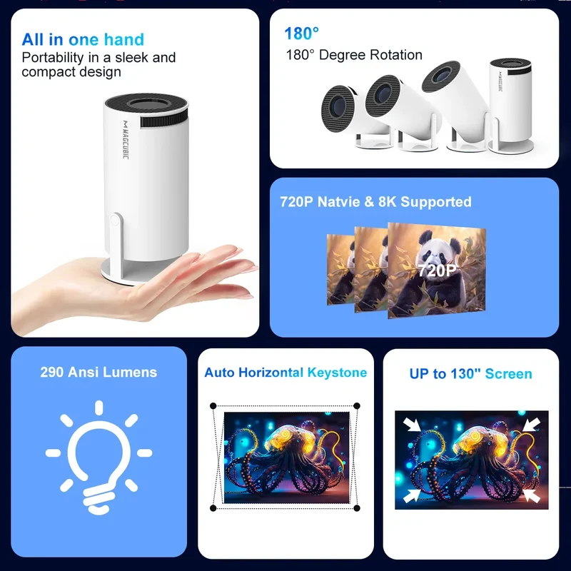 Mini Beamer 720P – Kompakt mit WiFi 6 & Bluetooth