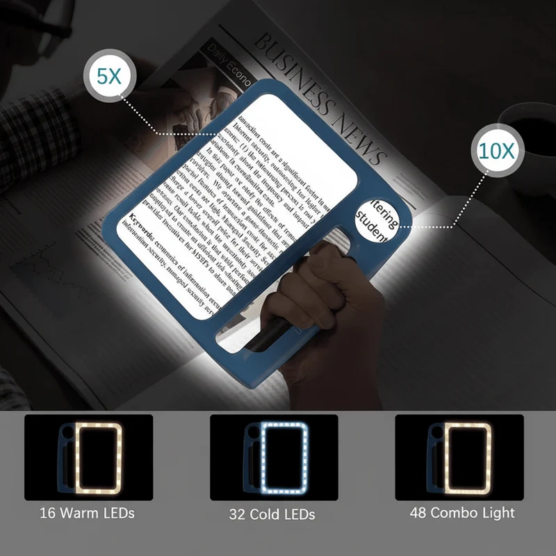 Leselupe mit LED – 5x/10x Vergrößerung & Große Linse für Komfortables Lesen