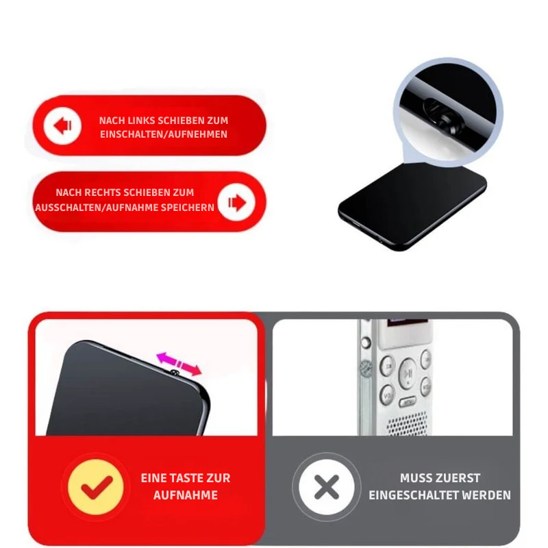 Audivox Mini-Recorder 64 GB – 376 Std. Aufnahme & USB-Transfer