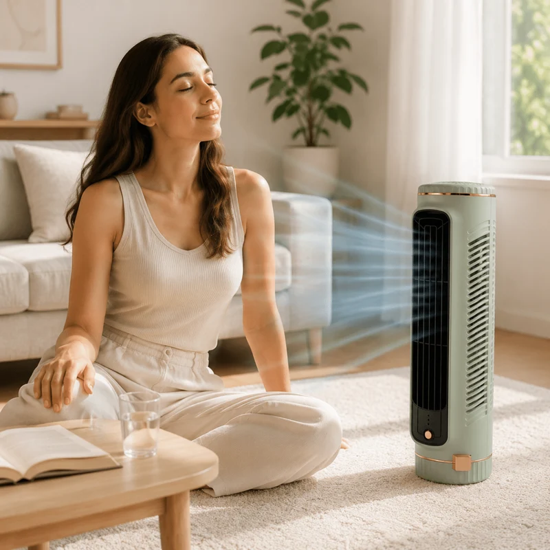 USB Tischventilator Leise – 3 Geschwindigkeiten, USB-Betrieb & Kompaktes Turmdesign