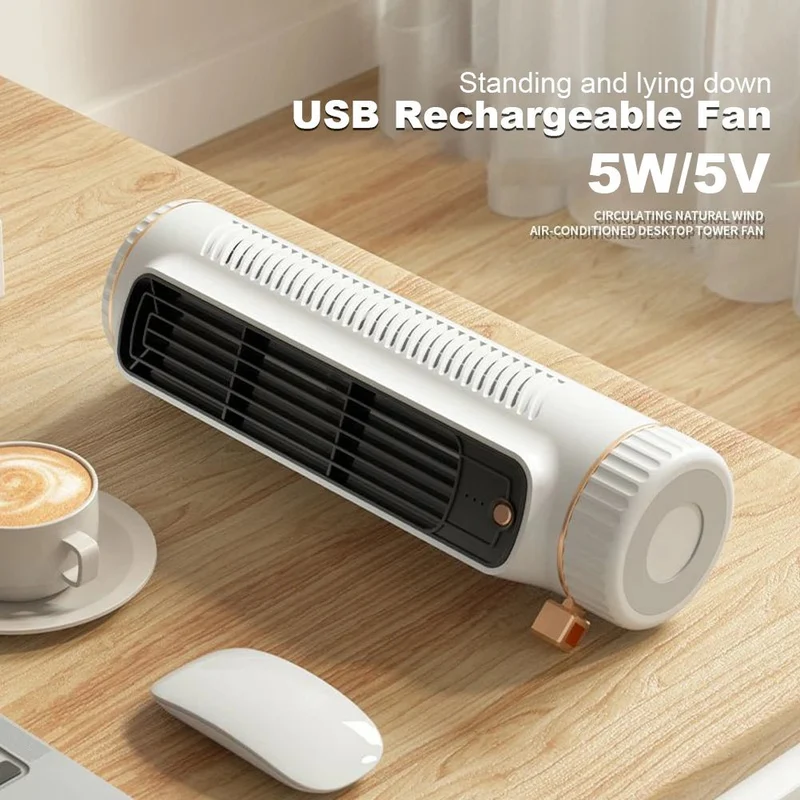 USB Tischventilator Leise – 3 Geschwindigkeiten, USB-Betrieb & Kompaktes Turmdesign