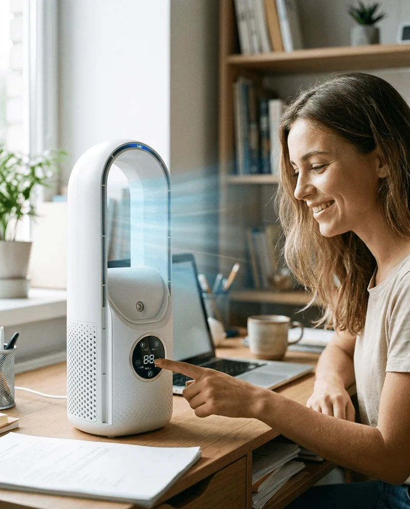 Luftkühler mit Wasserkühlung – Blattloses Design, Sprühnebel & LED-Touchdisplay